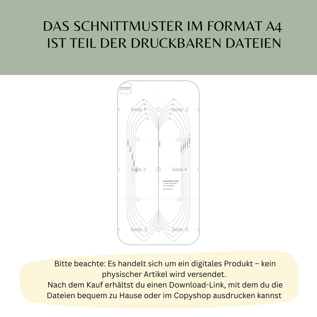 Hipster-Beanie "Malte" 46-62cm Kopfumfang-PDF Schnittmuster inkl. Nähanleitung