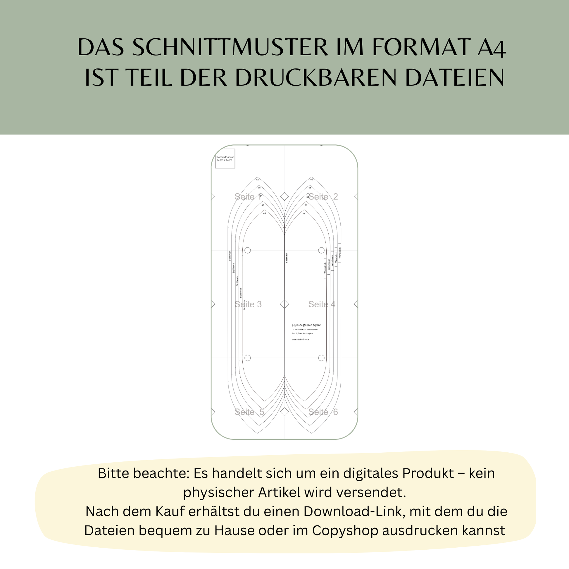 Hipster-Beanie "Malte" 46-62cm Kopfumfang-PDF Schnittmuster inkl. Nähanleitung